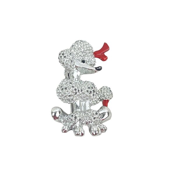 Vintage Silver and Red Poodle Brooch Pin - Picture 1 of 7